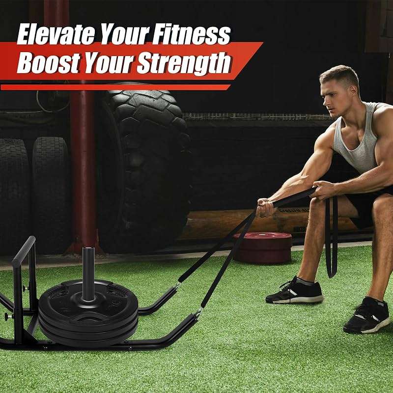 GDFISH Large Weight Sled, Adjustable Height Handle Push Sleds, Workout Fitness Sled for Training Running Speed, Compatible with 1" & 2" Weight Plate, Easy Obstacle Clearance for Grass, Sand, Cement - Image 6