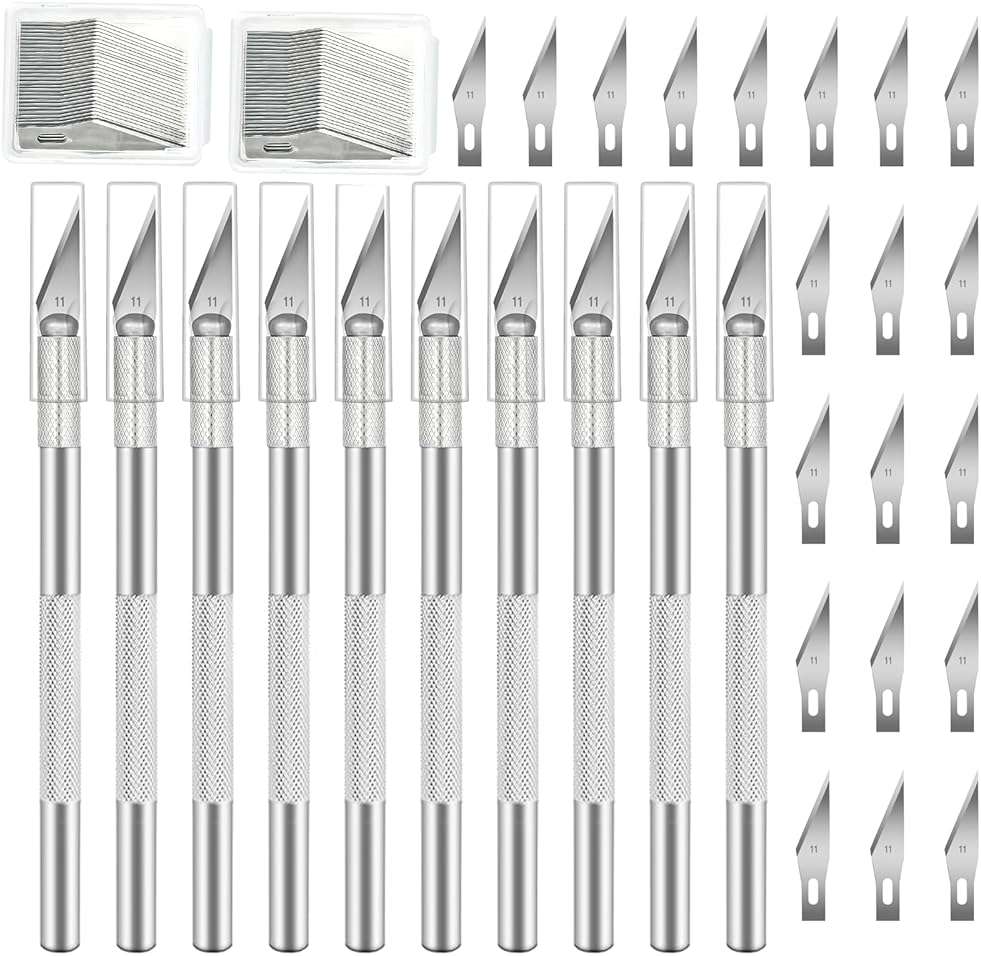 10 PCS Exacto Knife with 20 PCS Spare Sharp Blades, Profession Craft Hobby Knives for DIY, Art, Cutting, Modeling, Scrapbooking and Stencil(Sliver) - Image 1