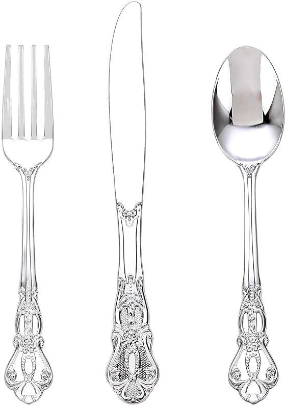 Joyido 90PCS Silver Plastic Silverware - Heavy Duty Silver Disposable Cutley - Fancy Plastic Utensils Flatware Include 30 Forks, 30 Spoons, 30 Knives for Catering, Parties, Dinners, Weddings - Image 1