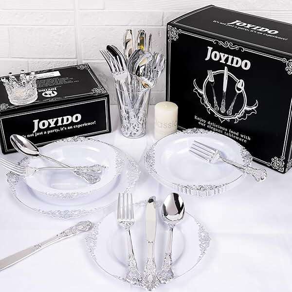 Joyido 90PCS Silver Plastic Silverware - Heavy Duty Silver Disposable Cutley - Fancy Plastic Utensils Flatware Include 30 Forks, 30 Spoons, 30 Knives for Catering, Parties, Dinners, Weddings - Image 4