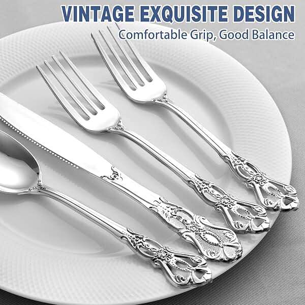 Joyido 90PCS Silver Plastic Silverware - Heavy Duty Silver Disposable Cutley - Fancy Plastic Utensils Flatware Include 30 Forks, 30 Spoons, 30 Knives for Catering, Parties, Dinners, Weddings - Image 8