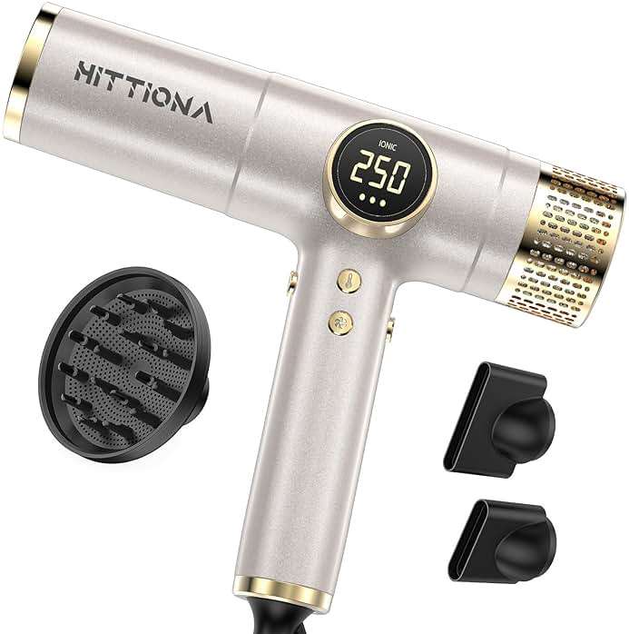HITTIONA Dual Voltage Travel Hair Dryer with Magnetic Diffuser - 2000W High-Speed Ionic Hair Dryers Gift for Women, Fast Drying, Low Noise, Lightweight, No Heat Damage, European Travel 110V-240V, Gold - Image 1
