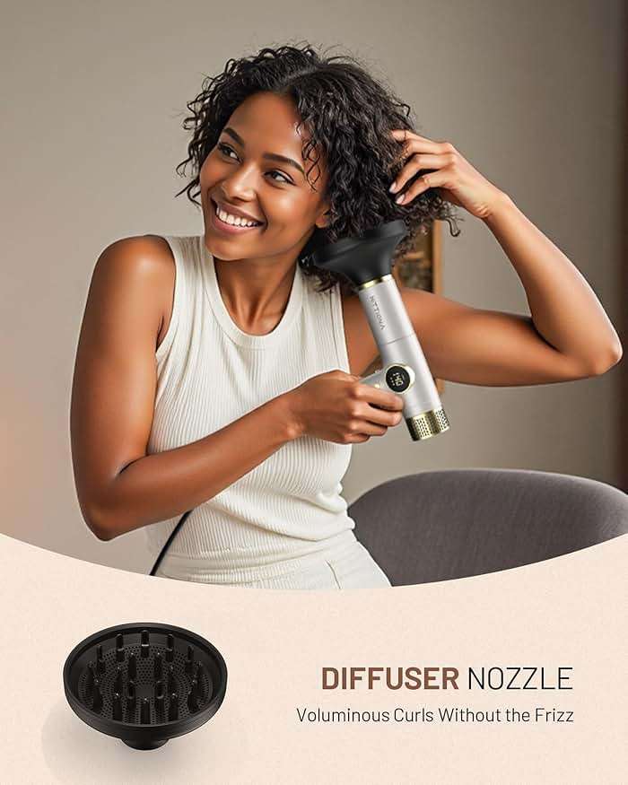 HITTIONA Dual Voltage Travel Hair Dryer with Magnetic Diffuser - 2000W High-Speed Ionic Hair Dryers Gift for Women, Fast Drying, Low Noise, Lightweight, No Heat Damage, European Travel 110V-240V, Gold - Image 5