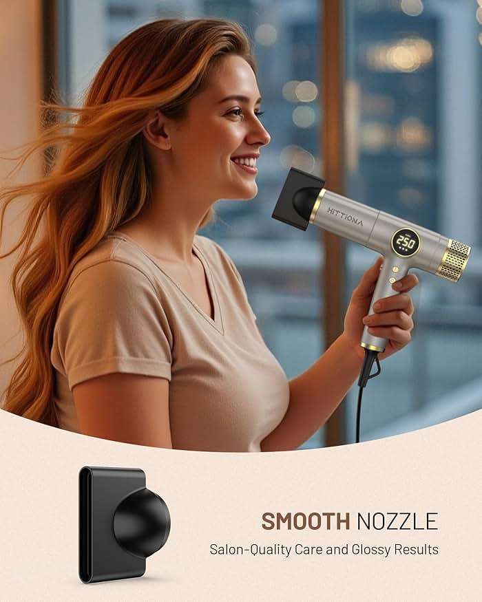 HITTIONA Dual Voltage Travel Hair Dryer with Magnetic Diffuser - 2000W High-Speed Ionic Hair Dryers Gift for Women, Fast Drying, Low Noise, Lightweight, No Heat Damage, European Travel 110V-240V, Gold - Image 7