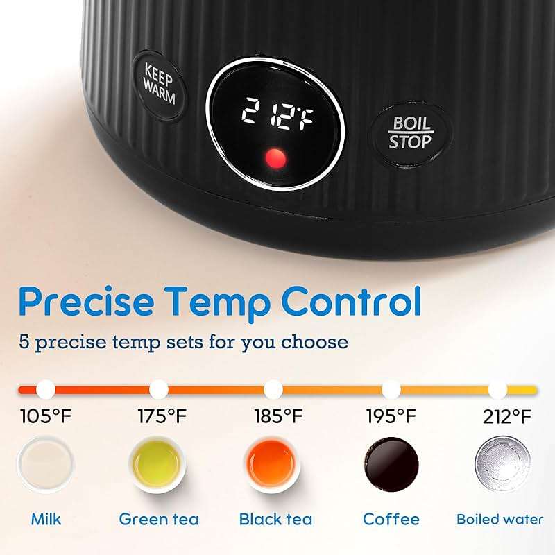 Arofeer® 1.7L(57oz) Large Electric Kettle Temperature Control, 7+Cups Electric Tea Kettle for Coffee&Tea, 2 quarts Big Hot Water Kettle Electric with,1200W,Keep Warm-Black - Image 3