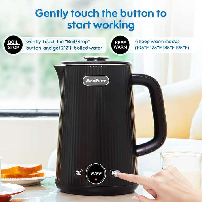 Arofeer® 1.7L(57oz) Large Electric Kettle Temperature Control, 7+Cups Electric Tea Kettle for Coffee&Tea, 2 quarts Big Hot Water Kettle Electric with,1200W,Keep Warm-Black - Image 4