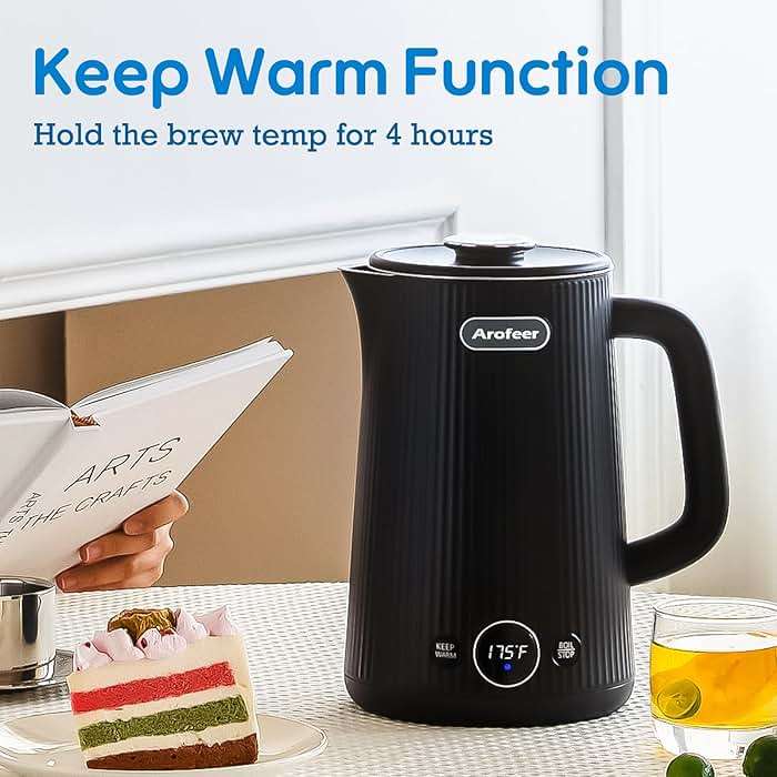 Arofeer® 1.7L(57oz) Large Electric Kettle Temperature Control, 7+Cups Electric Tea Kettle for Coffee&Tea, 2 quarts Big Hot Water Kettle Electric with,1200W,Keep Warm-Black - Image 6