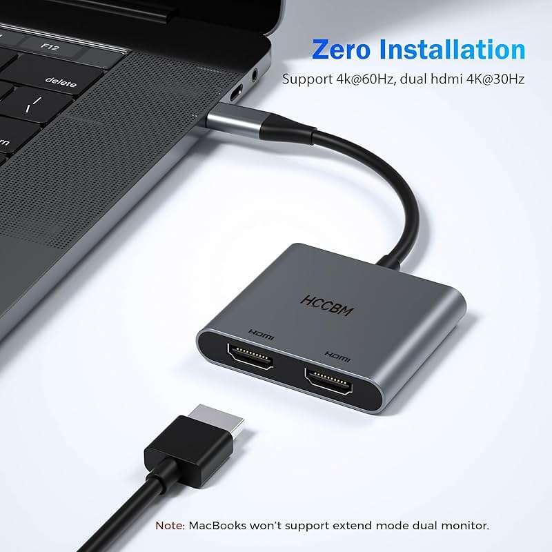 USB C to Dual HDMI Adapter, Dual Monitors Adapter USB C Hub with 2 HDMI Docking Station 4K @60hz for Laptop HP Dell Surface Thinkpad… - Image 2
