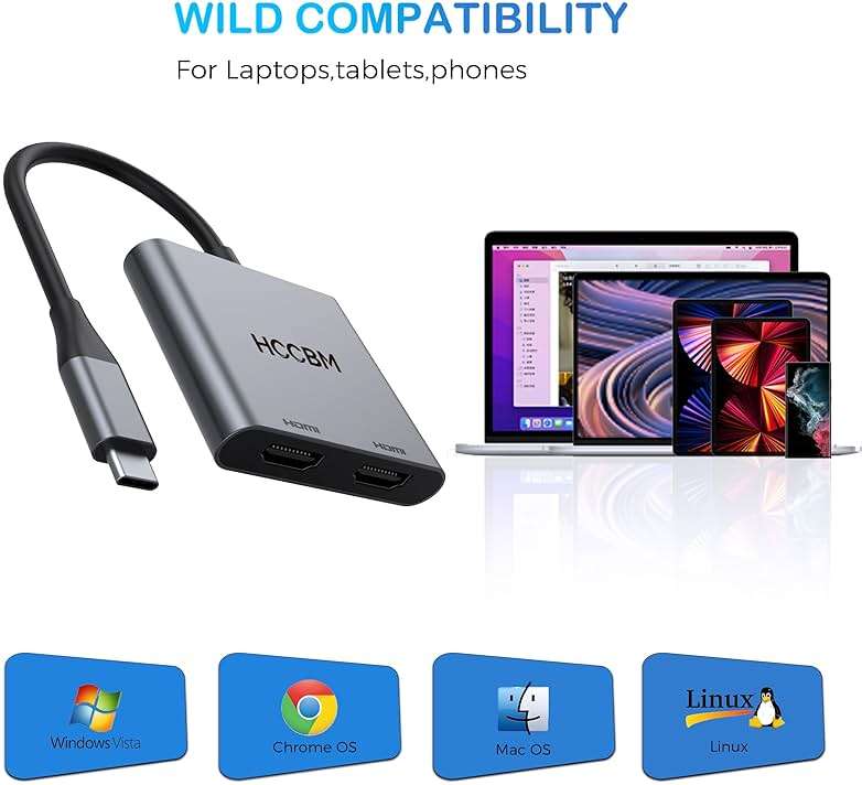 USB C to Dual HDMI Adapter, Dual Monitors Adapter USB C Hub with 2 HDMI Docking Station 4K @60hz for Laptop HP Dell Surface Thinkpad… - Image 7