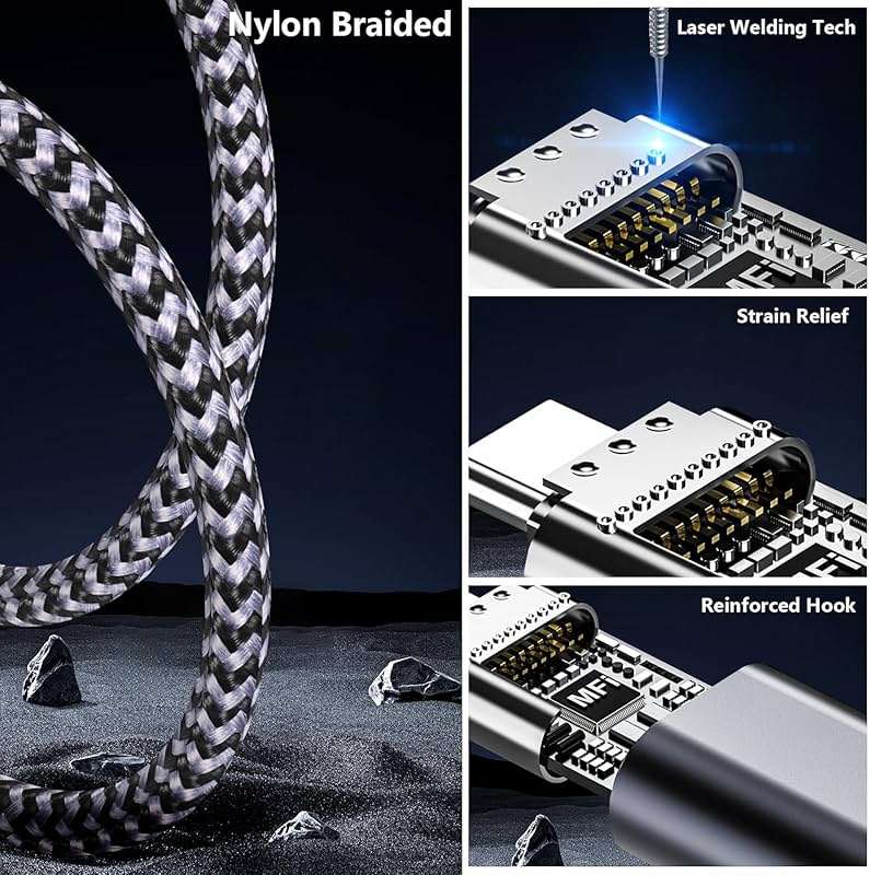 [Apple MFi Certified] iPhone 17 Charger Fast Charging CarPlay Cable, 3 Pack 6ft 3A Fast Charging USB to USB-C Nylon Braided Type-C Data Sync Transfer Cord for iPhone 17/Air/16/15 Galaxy Pixel Airpods - Image 7