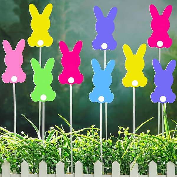 MorningRo 9 Pcs Easter Bunny Planter Stakes Metal Bunny Planter Stakes Outdoor Decorations for Plant Pot Yard Decor Easter Party Decorations Supplies Prop Spring Lawn Decor - Image 1