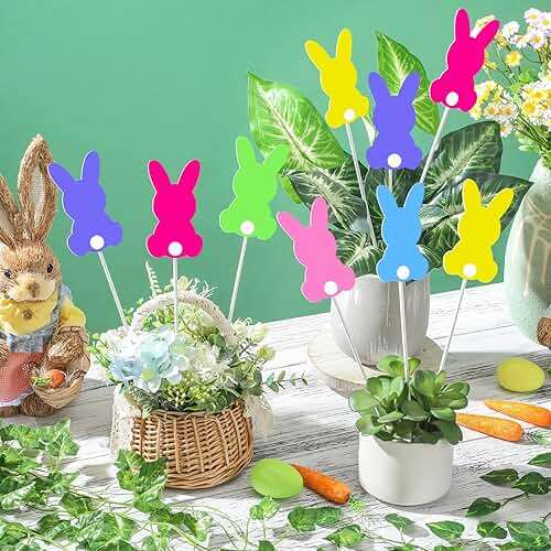 MorningRo 9 Pcs Easter Bunny Planter Stakes Metal Bunny Planter Stakes Outdoor Decorations for Plant Pot Yard Decor Easter Party Decorations Supplies Prop Spring Lawn Decor - Image 2