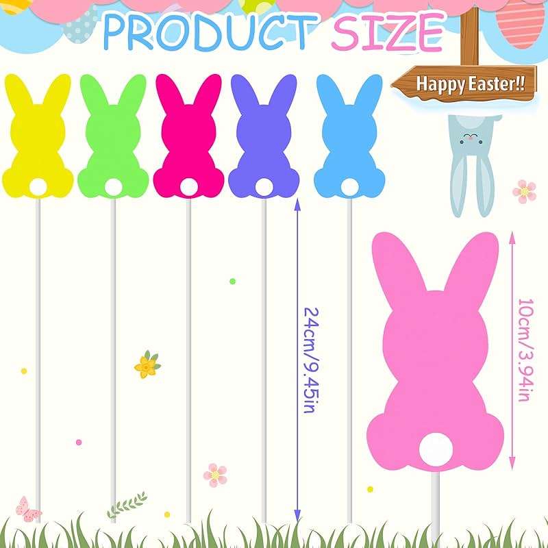 MorningRo 9 Pcs Easter Bunny Planter Stakes Metal Bunny Planter Stakes Outdoor Decorations for Plant Pot Yard Decor Easter Party Decorations Supplies Prop Spring Lawn Decor - Image 3