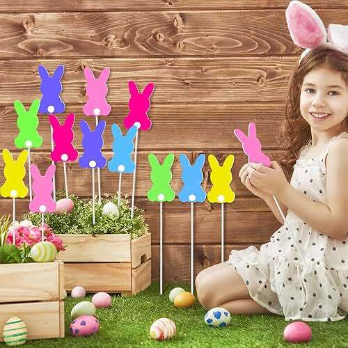 MorningRo 9 Pcs Easter Bunny Planter Stakes Metal Bunny Planter Stakes Outdoor Decorations for Plant Pot Yard Decor Easter Party Decorations Supplies Prop Spring Lawn Decor - Image 4