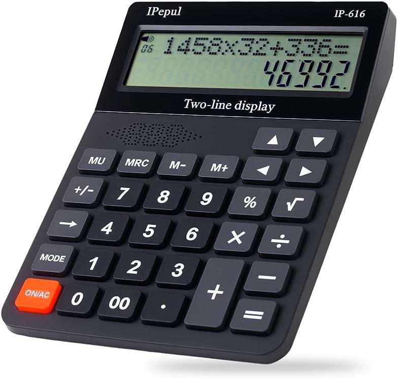 Desk Calculator, IPepul Basic Desktop Calculators Big Buttons and 2 Line Display, 4 Function Simple Calculator, Large Talking Calculators Office Supplies for Office Business School Students - Image 1