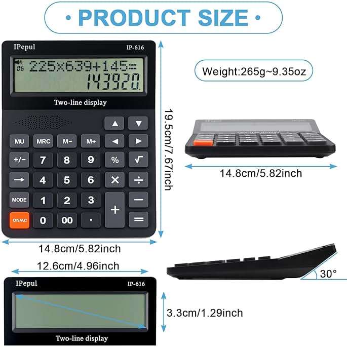 Desk Calculator, IPepul Basic Desktop Calculators Big Buttons and 2 Line Display, 4 Function Simple Calculator, Large Talking Calculators Office Supplies for Office Business School Students - Image 3