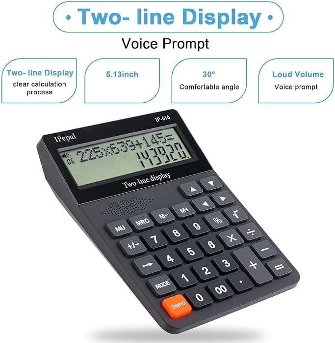 Desk Calculator, IPepul Basic Desktop Calculators Big Buttons and 2 Line Display, 4 Function Simple Calculator, Large Talking Calculators Office Supplies for Office Business School Students - Image 4