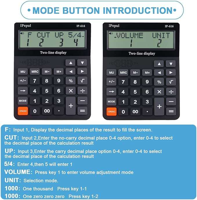 Desk Calculator, IPepul Basic Desktop Calculators Big Buttons and 2 Line Display, 4 Function Simple Calculator, Large Talking Calculators Office Supplies for Office Business School Students - Image 5