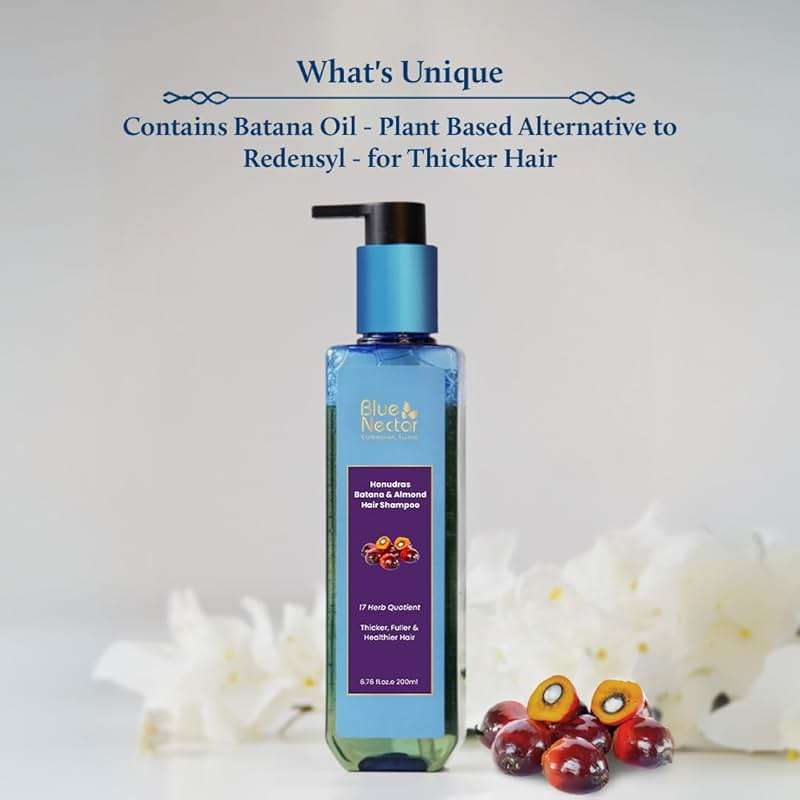 Blue Nectar Batana Oil Shampoo for Fuller & Stronger Hair | Suitable for Dry, Frizzy, Curly, and Wavy Hair | Redensyl Alternate | Organic Shampoo for Women & Men (6.76 Fl Oz, 17 Herbs) - Image 3