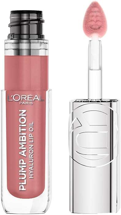 L'Oreal Paris Plump Ambition Hyaluron Lip Oil, 24 HR Lip Gloss with Hyaluronic Acid, Volumizing Formula with Glass-Like Shine, Worth It 601, 0.16 Fl Oz - Image 1