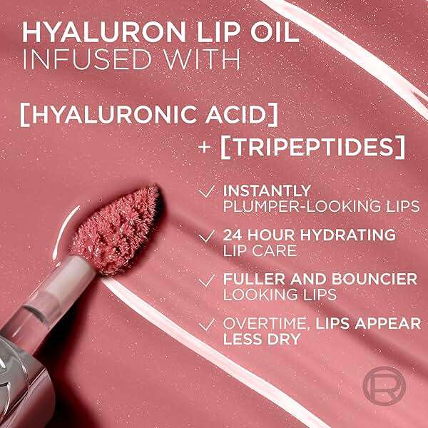 L'Oreal Paris Plump Ambition Hyaluron Lip Oil, 24 HR Lip Gloss with Hyaluronic Acid, Volumizing Formula with Glass-Like Shine, Worth It 601, 0.16 Fl Oz - Image 6