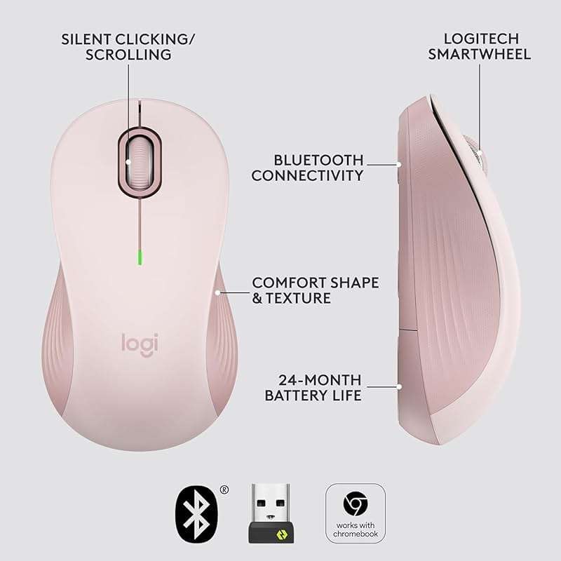 Logitech Signature M550 Wireless Mouse - for Small to Medium Sized Hands, 2-Year Battery, Silent Clicks, Bluetooth, Multi-Device Compatibility - Rose (Renewed) - Image 5