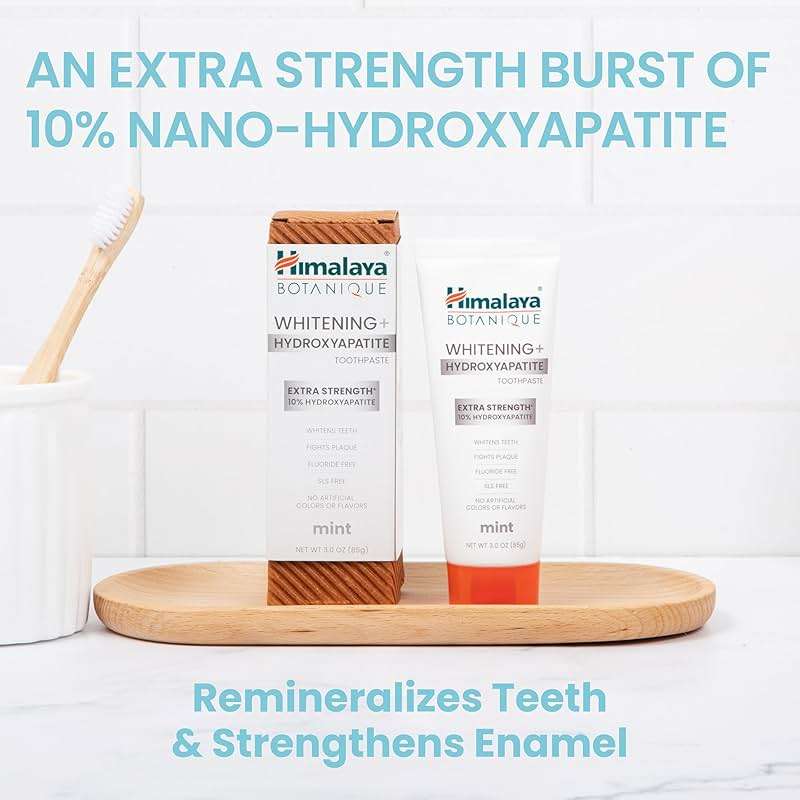 Himalaya Fluoride Free Botanique Whitening Extra Strength 10% Nano Hydroxyapatite Toothpaste, Supports Enamel Strength & Integrity, Great for Sensitive Teeth, Mint, 3oz - Image 3