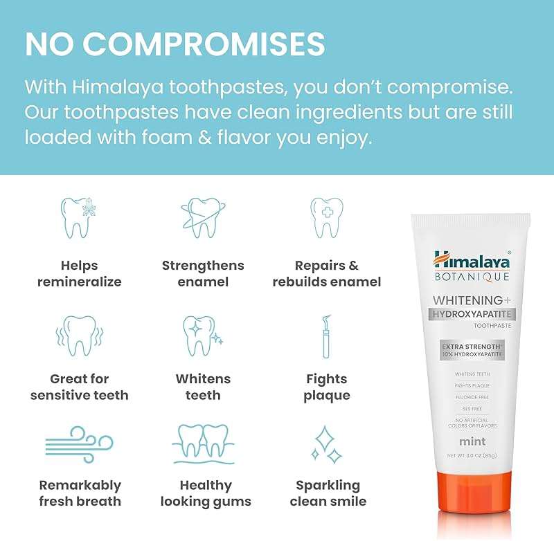 Himalaya Fluoride Free Botanique Whitening Extra Strength 10% Nano Hydroxyapatite Toothpaste, Supports Enamel Strength & Integrity, Great for Sensitive Teeth, Mint, 3oz - Image 4