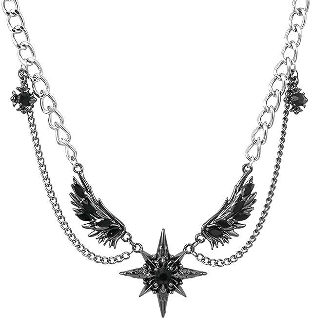 Joddfly Gothic Dark Style Winged Star Tie Neck Y2k Necklace 14+4 inches - Image 1
