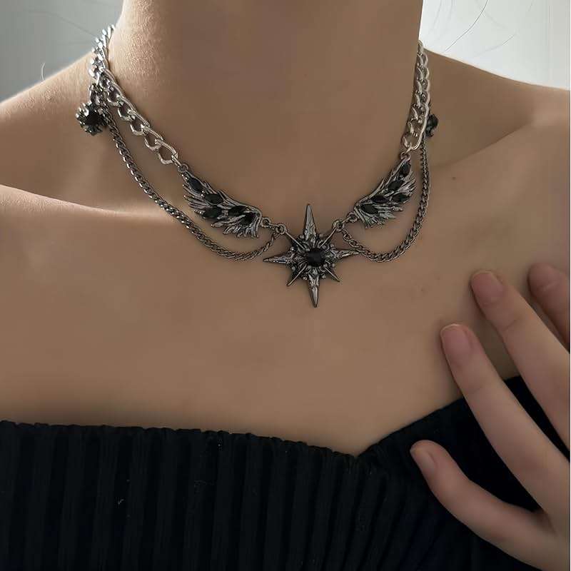 Joddfly Gothic Dark Style Winged Star Tie Neck Y2k Necklace 14+4 inches - Image 6