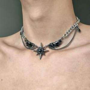 Joddfly Gothic Dark Style Winged Star Tie Neck Y2k Necklace 14+4 inches - Image 8