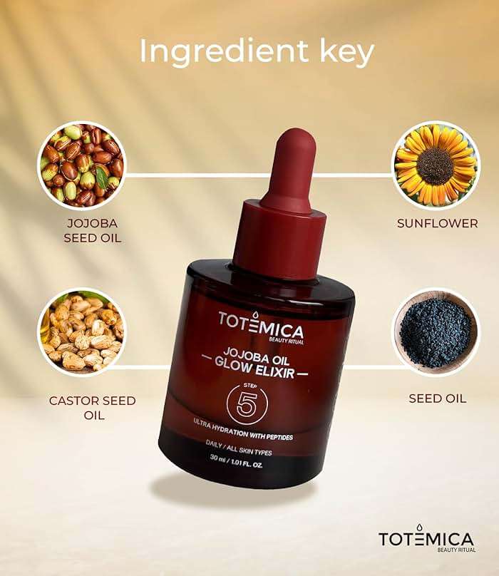 TOTEMICA Organic Jojoba Oil Glow Elixir – Hydrating & Anti-Aging face oil with Peptides | Vegan & Non-Comedogenic facial oil & moisturizing body oil for skin oil & hair oil (1.01 Fl Oz) - Image 3