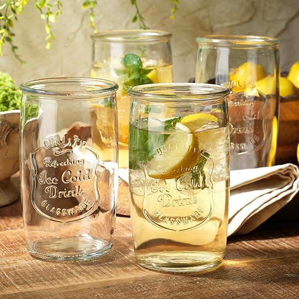 Glaver's Set of 8 Highball Glass Cups 20 OZ Stemless Tall Drinking Glasses For Everyday Use, Vintage Ice Cold Logo Tumbler Glassware for Bar, Juice, Cocktails, Beer, Water glasses. - Image 2
