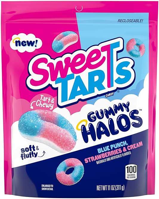 SweeTARTS Halos, Candy, Blue Punch and Strawberries and Cream, Tart and Chewy, Soft and Fluffy, 11 oz - Image 1
