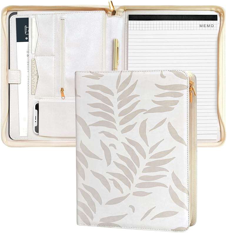 Padfolio for Women, PU Leather Zipper Binder, Beige Portfolio Organizer A4, Design Zipper Padfolio, Aesthetic Portfolio Binder, Portfolio for Ipad or Laptop, Organizer Case, Folder Organizer - Image 1