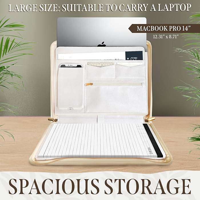Padfolio for Women, PU Leather Zipper Binder, Beige Portfolio Organizer A4, Design Zipper Padfolio, Aesthetic Portfolio Binder, Portfolio for Ipad or Laptop, Organizer Case, Folder Organizer - Image 7