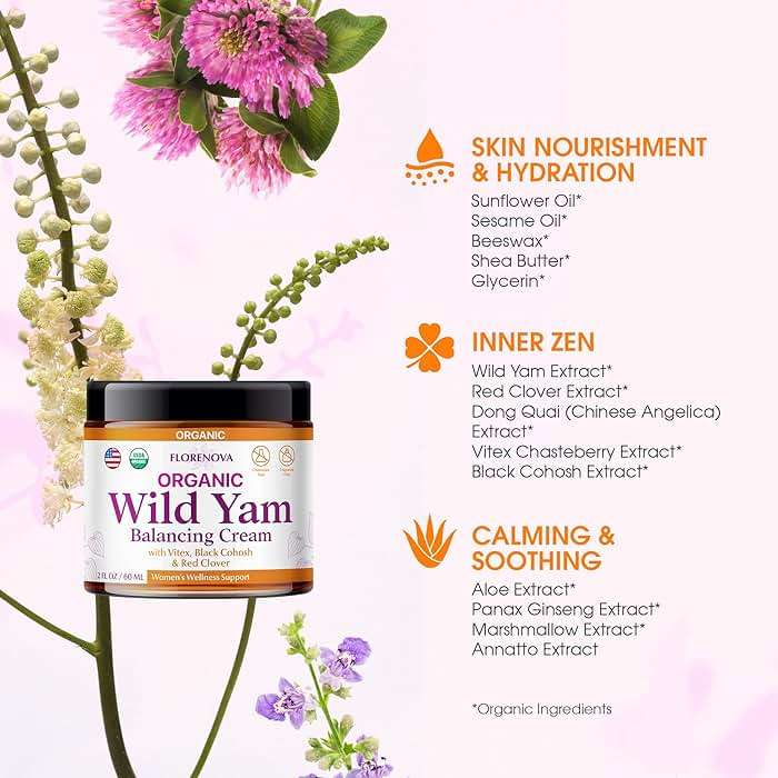 Organic Wild Yam Cream for Women’s Midlife Wellness – Skin Nourishment & Emotional Stability – Wild Yam Cream Organic Formula with Black Cohosh, Vitex Red Clover, Vitamins, & Minerals – 2Fl oz - Image 5