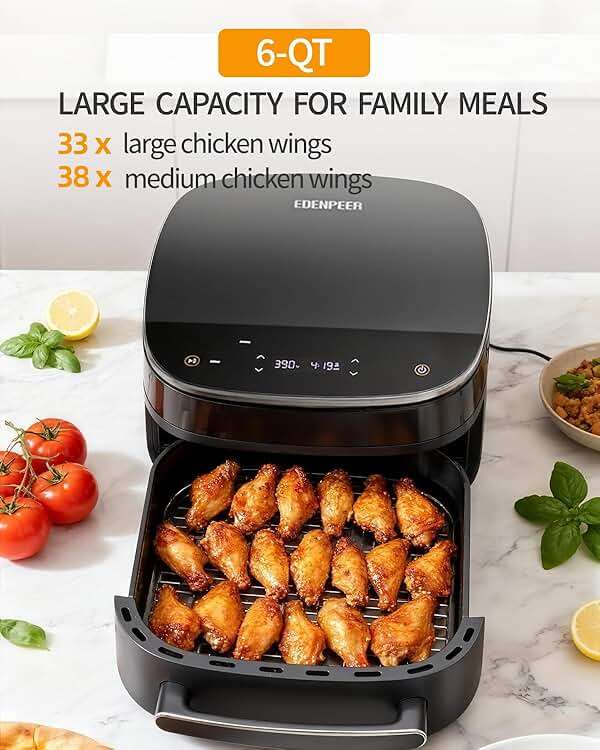 Large Air Fryer 6QT, 11-in-1 Fast Cooking Air Fryer with Top & Bottom Heating, No Flip Needed, Quiet 50dB, Family Size Digital Air Fryer for Healthy Meals, Fits a 12" Pizza or Steaks - Image 3
