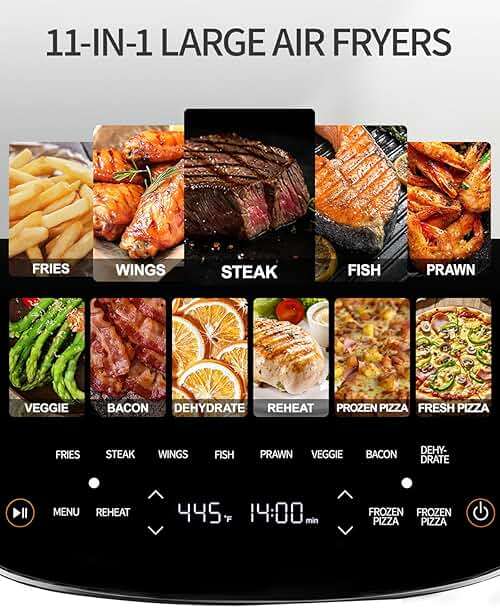 Large Air Fryer 6QT, 11-in-1 Fast Cooking Air Fryer with Top & Bottom Heating, No Flip Needed, Quiet 50dB, Family Size Digital Air Fryer for Healthy Meals, Fits a 12" Pizza or Steaks - Image 5