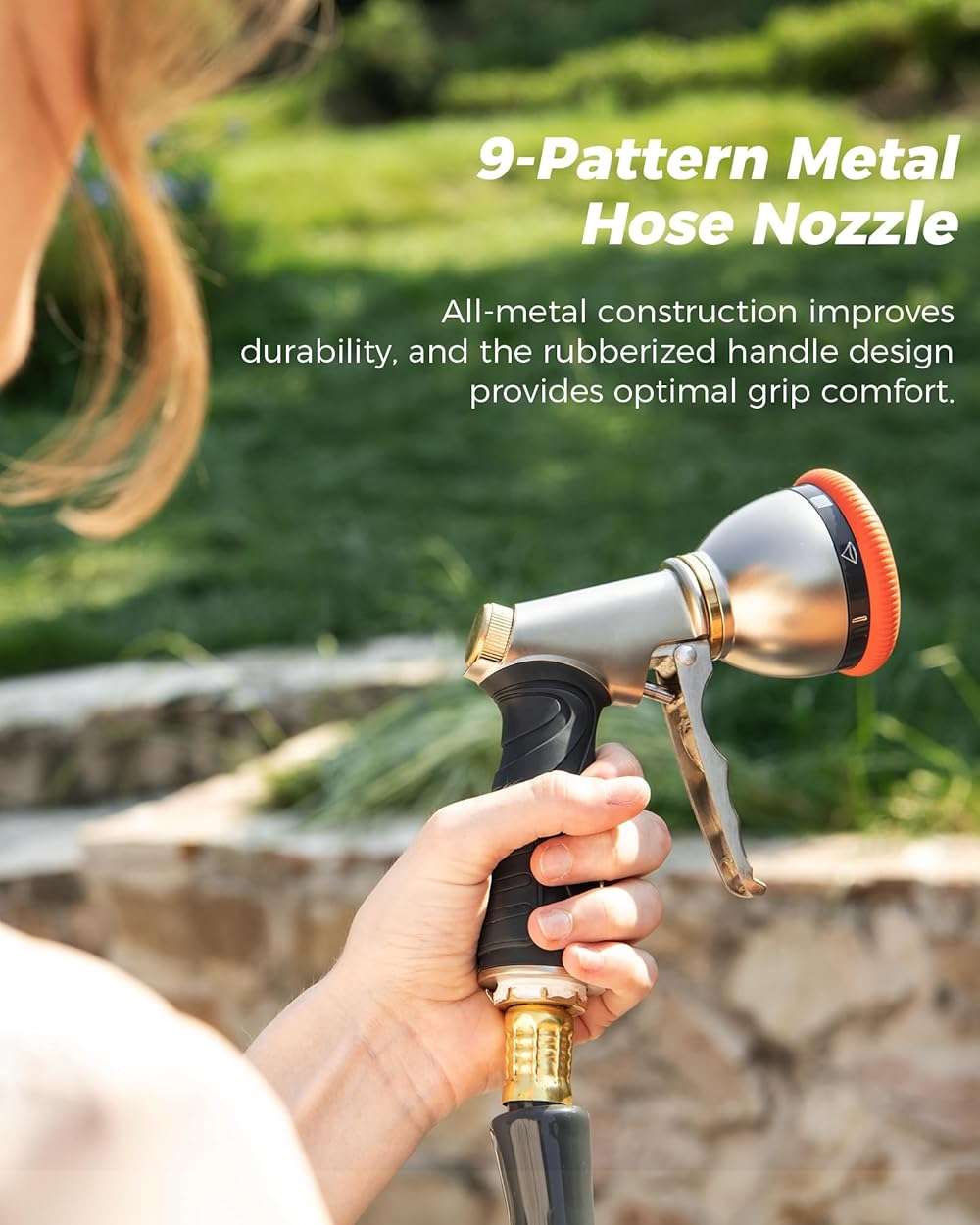 Retractable Garden Hose Reel, 5/8 in x100 ft Heavy Duty Wall Mount Water Hose Reel with Metal Bracket & 9-Pattern Metal Nozzle, Any Length Lock, Slow Retraction and 180° Swivel - Image 3
