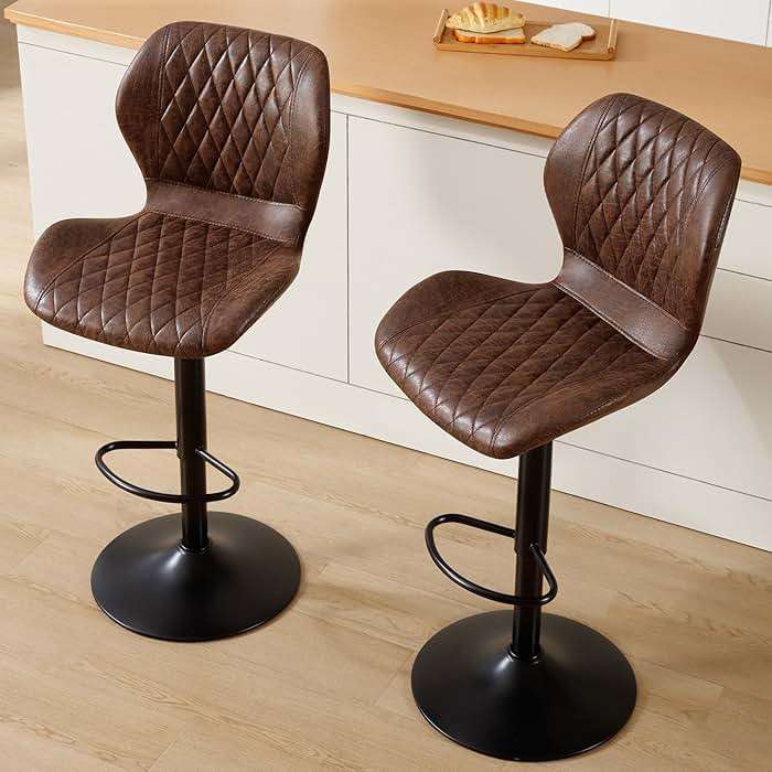 HOMYKA Bar Stools Set of 2, Modern Swivel Counter Height Barstools for Kitchen Island Chairs, Adjustable Fabric Bar Stools with Back for Kitchen Counter Bar, Brown - Image 3