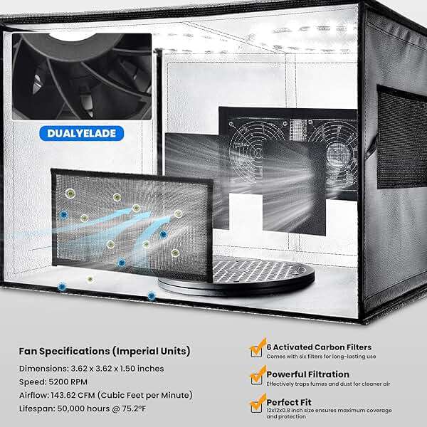 Airbrush Spray Booth with Dual Exhaust Fans,Portable Airbrush Paint Booth for Airbrushing,2 Round Led Lights with 360° Coverage,Turntable and Extension Hose,Hobby Spray Booth Kit for Painting Model - Image 6