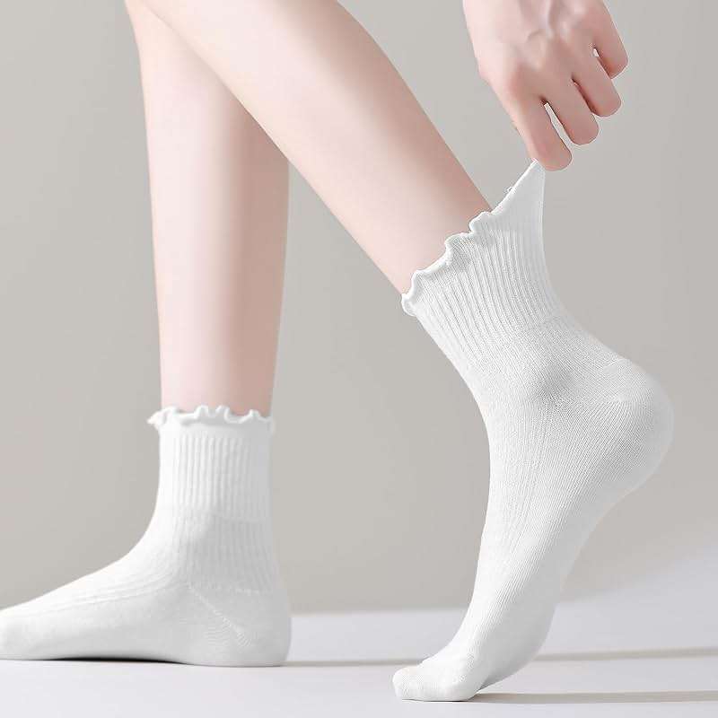 ANDERE ARTE Womens Ruffle Ankle Socks Cute Lettuce Edge Crew Socks for Women - Image 2