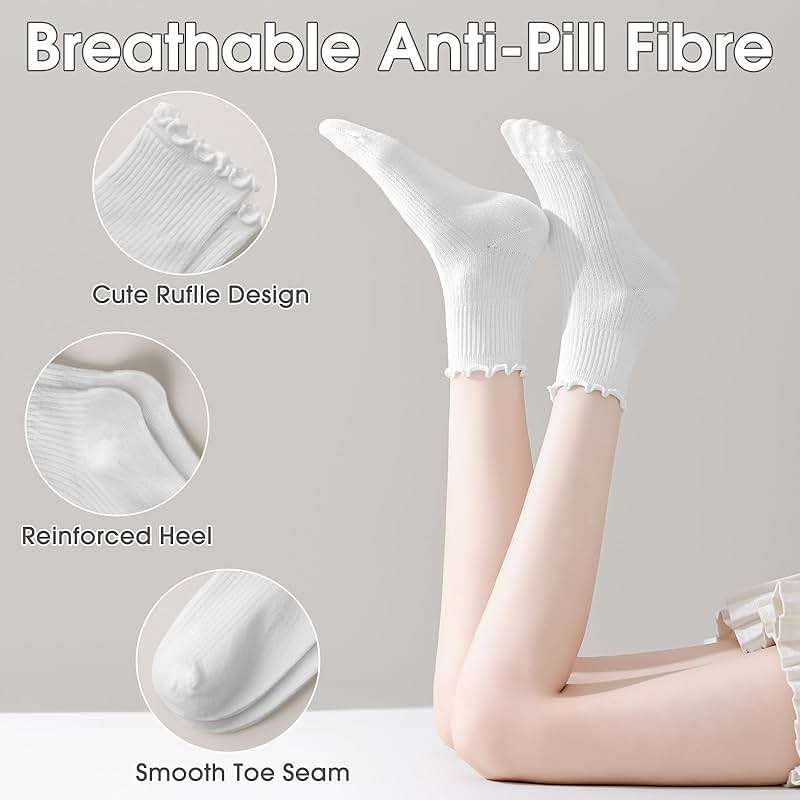 ANDERE ARTE Womens Ruffle Ankle Socks Cute Lettuce Edge Crew Socks for Women - Image 3