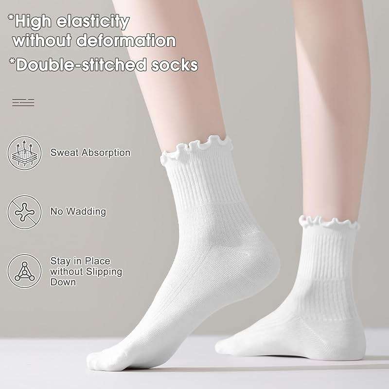 ANDERE ARTE Womens Ruffle Ankle Socks Cute Lettuce Edge Crew Socks for Women - Image 4