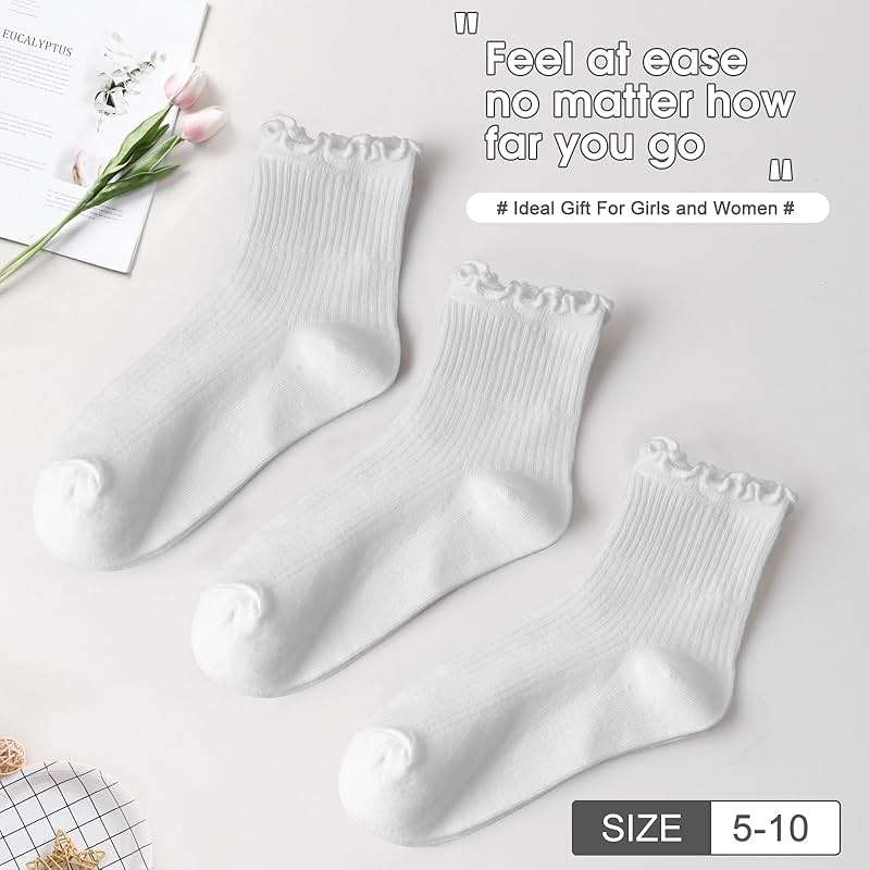 ANDERE ARTE Womens Ruffle Ankle Socks Cute Lettuce Edge Crew Socks for Women - Image 5