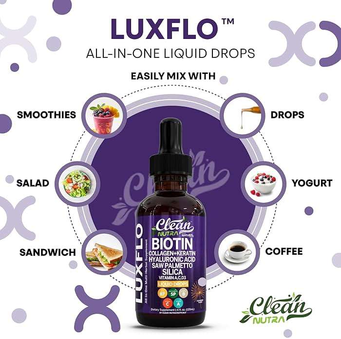 Liquid Biotin & Collagen Keratin Hyaluronic Acid Saw Palmetto Drops Vitamins for Hair Growth Support Silica Vitamin A C D Bamboo Turmeric Zinc Folate Magnesium Horsetail LuxFlo By Clean Nutra - Image 8