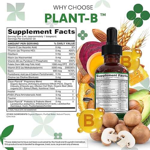 Vitamin B Complex Liquid Drops | Thiamine B1, B6, B2, B3, B4, B5, B7 B9, B12, Niacinamide, Paba, Choline Inositol Taurine Probiotics Beet Root Spirulina - Plant-B Vitamin Supplements by Clean Nutra - Image 4