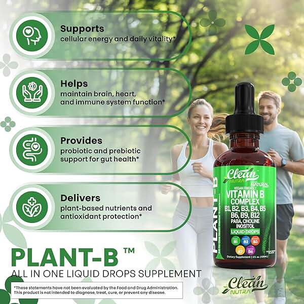 Vitamin B Complex Liquid Drops | Thiamine B1, B6, B2, B3, B4, B5, B7 B9, B12, Niacinamide, Paba, Choline Inositol Taurine Probiotics Beet Root Spirulina - Plant-B Vitamin Supplements by Clean Nutra - Image 5