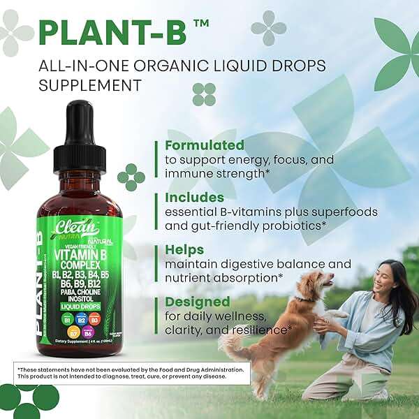 Vitamin B Complex Liquid Drops | Thiamine B1, B6, B2, B3, B4, B5, B7 B9, B12, Niacinamide, Paba, Choline Inositol Taurine Probiotics Beet Root Spirulina - Plant-B Vitamin Supplements by Clean Nutra - Image 6